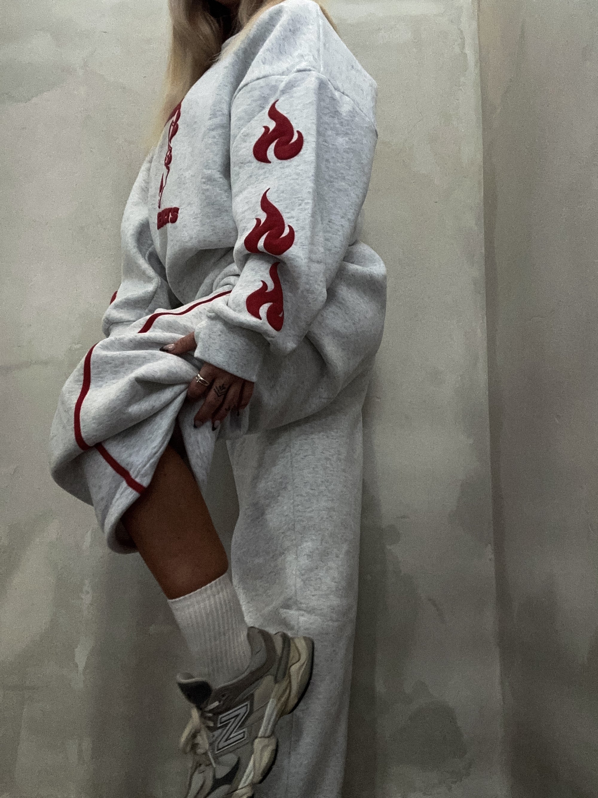 FLAME HEART TRACKSUIT PANT- GREY
